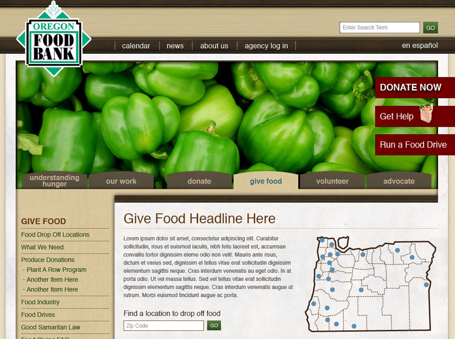 Oregon Food Bank Give Food Page