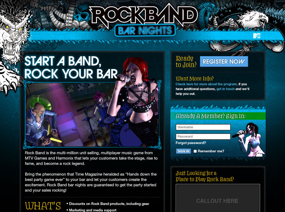 Rock Band Bar Nights Home Page