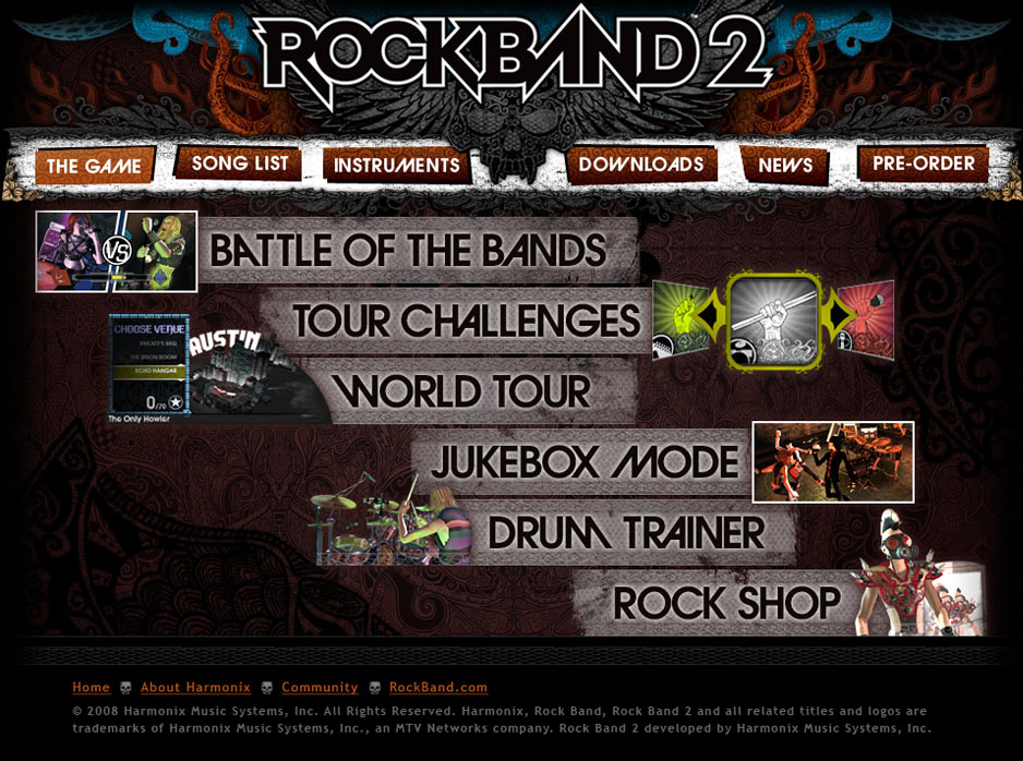 Rock Band 2 Game Overview Page